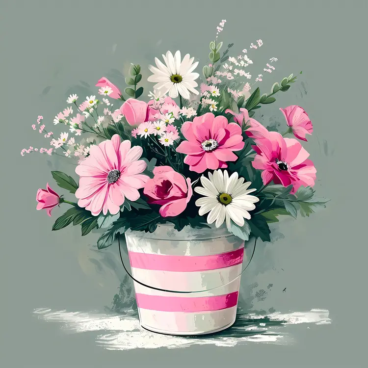 Beautiful Flower Bouquet in a Striped Pot
