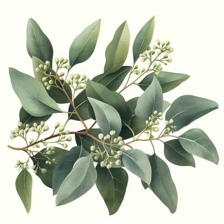Eucalyptus Branch with Green Buds