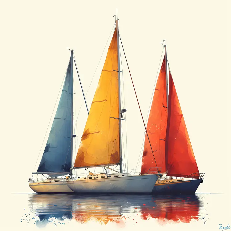 Three Sailboats with Colorful Sails