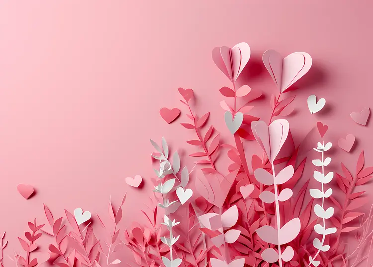 Pink Paper Flowers and Leaves