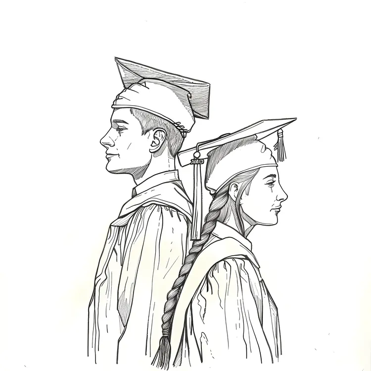 Graduates in Caps and Gowns Illustration