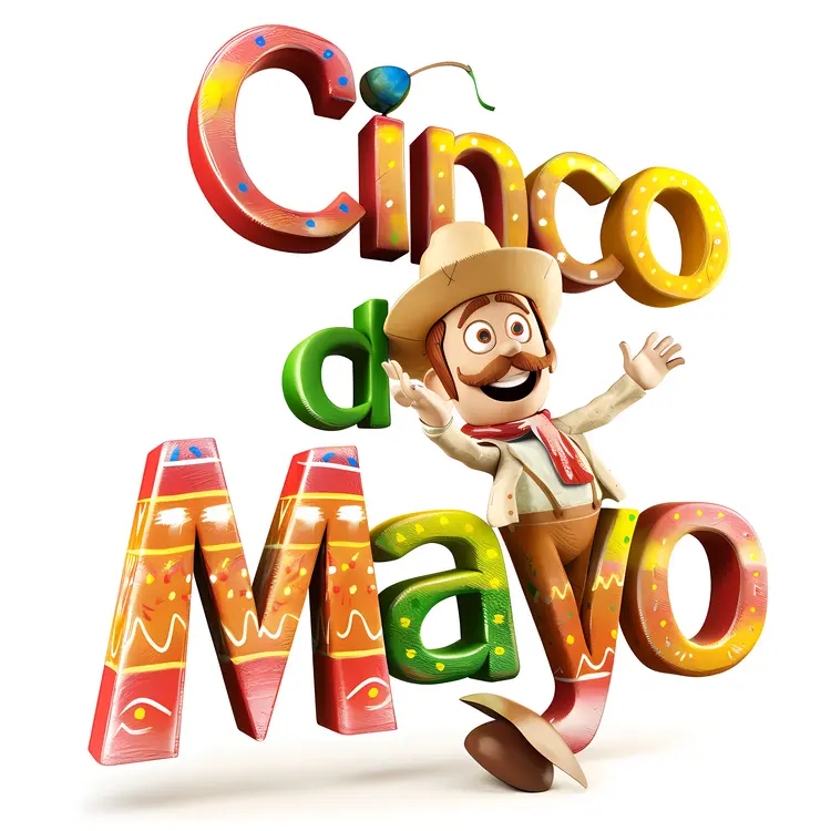 Cinco de Mayo Cartoon Man with Sombrero