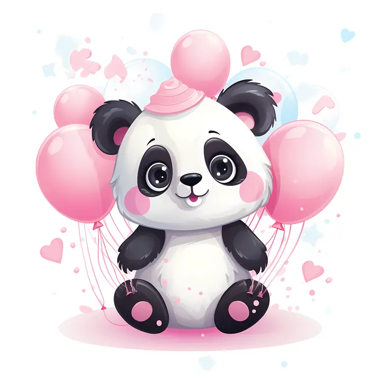 Adorable Panda with Pink Balloons