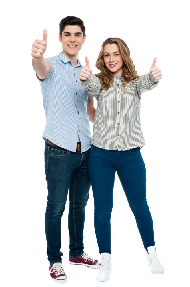 Happy Thumbs Up Couple in Casual Attire