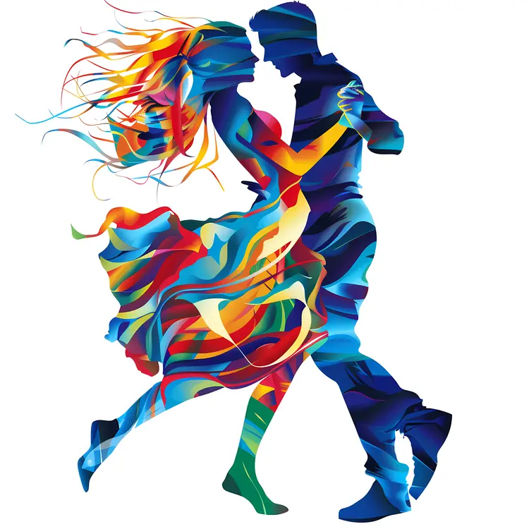 Colorful Dancing Couple in Motion