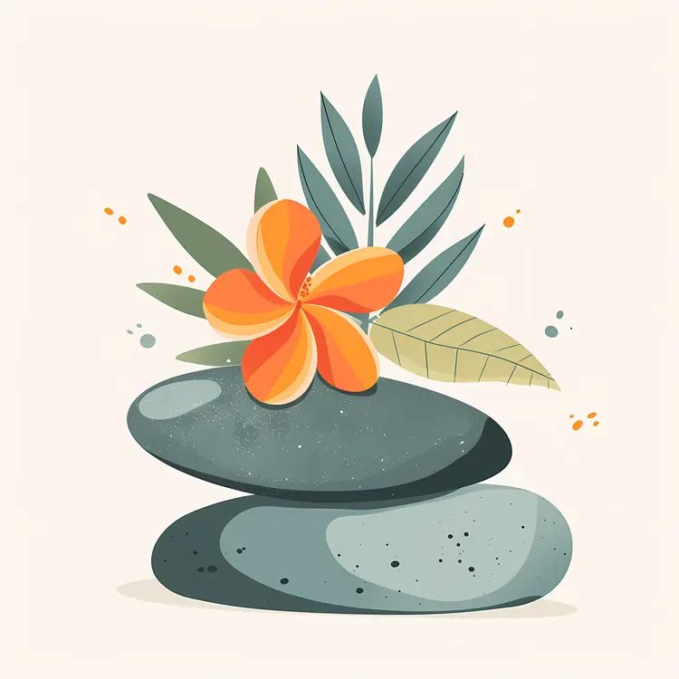 Zen Stacked Stones with Flowers and Leaves