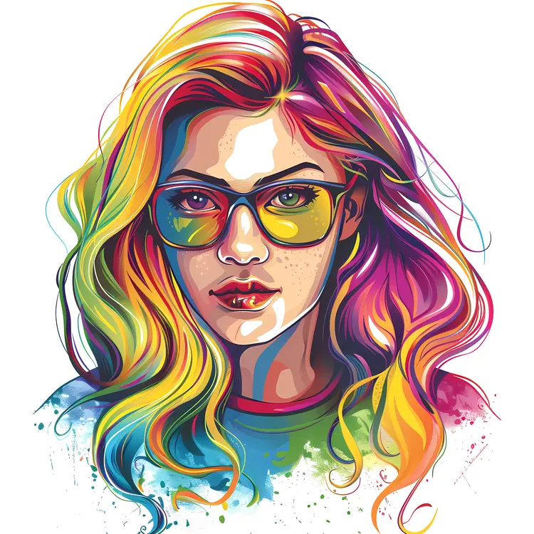 Girl with Colorful Hair and Glasses