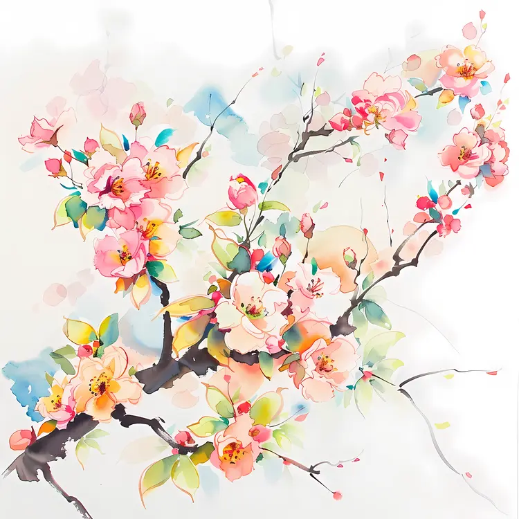 Vibrant Pink Blossoms on a Branch