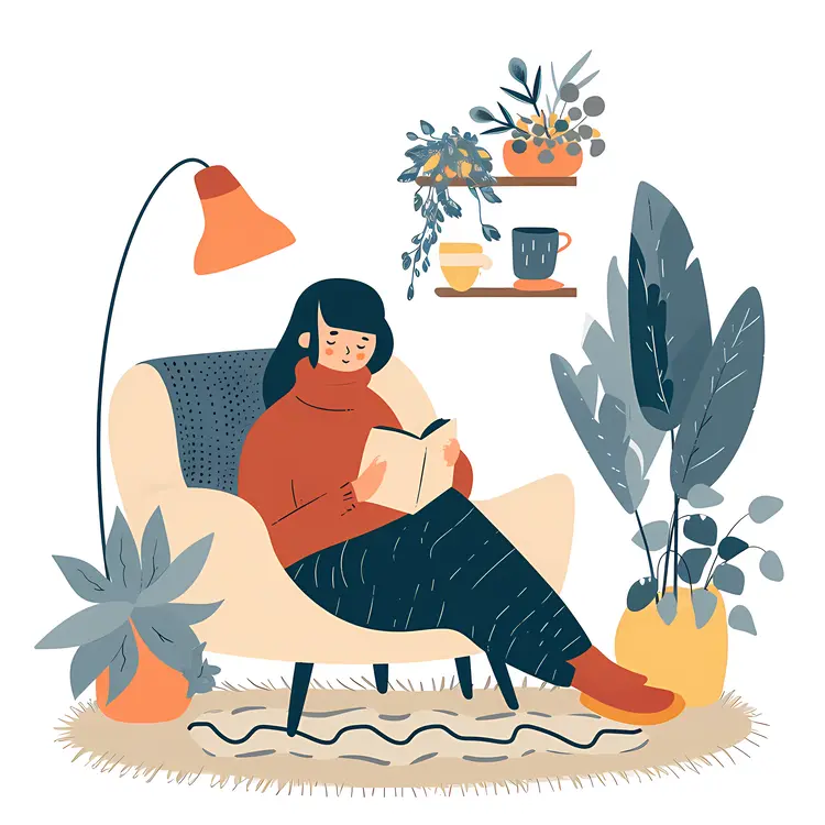 Woman Reading a Book in a Cozy Chair