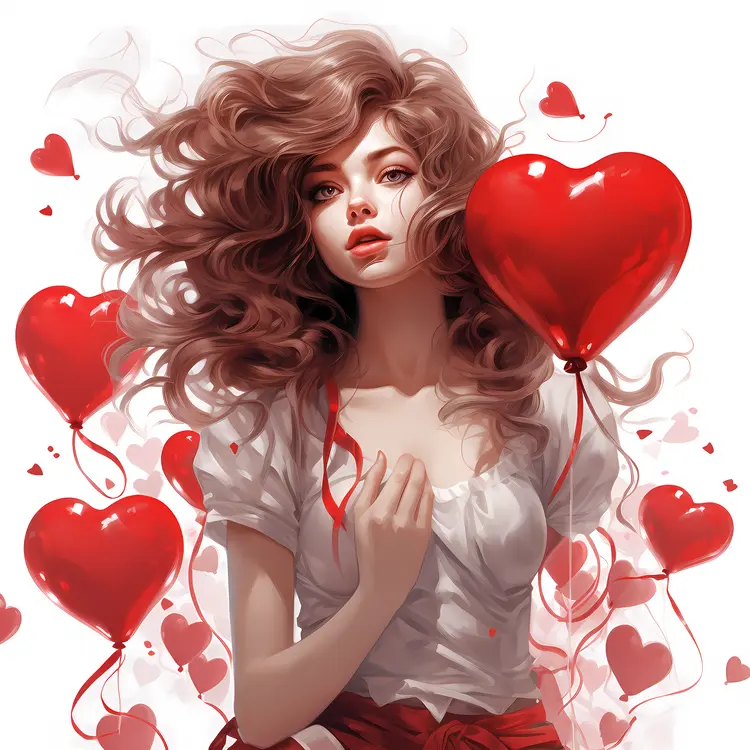 Girl with Heart Balloons for Valentine's Day