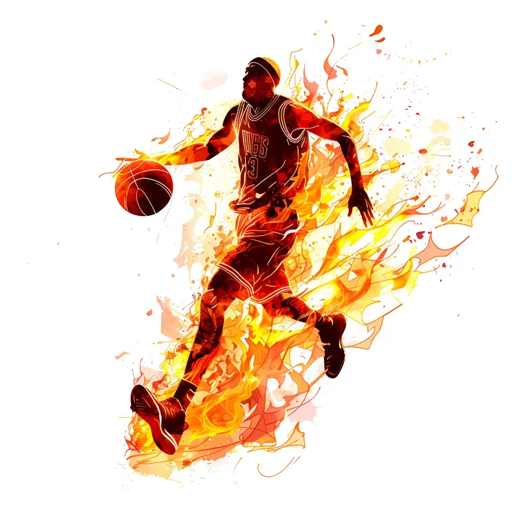 Basketball Player Dribbling with Flames