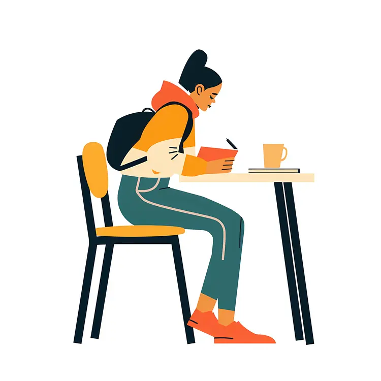 Student with Backpack Studying at Table