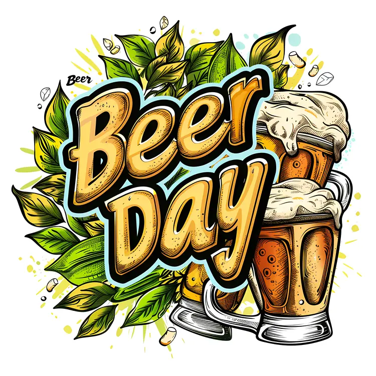 Two Beer Glasses with Leaves