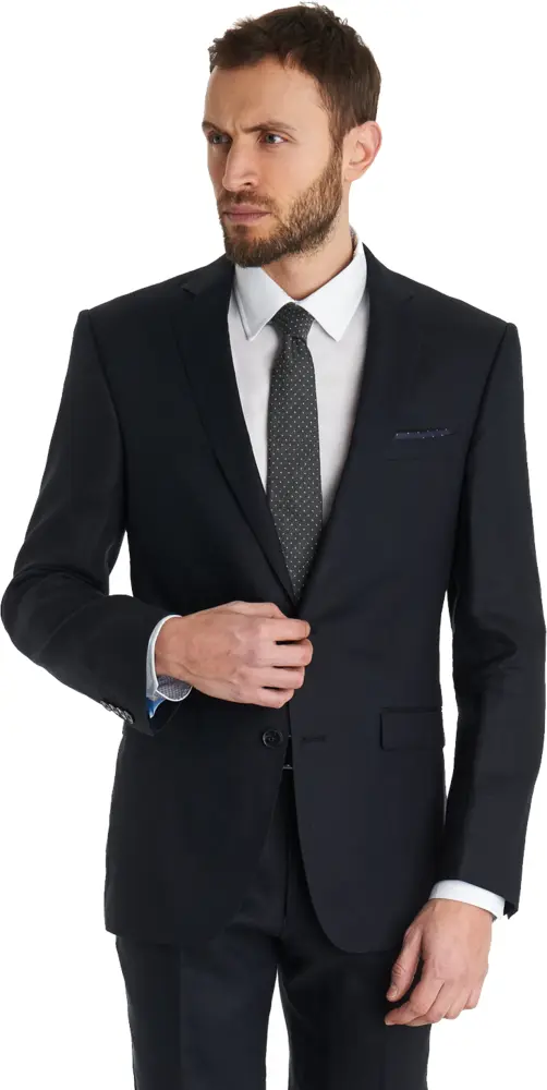Man in Dark Suit with Polka Dot Tie