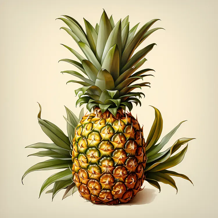 Juicy Tropical Pineapple with Green Leaves