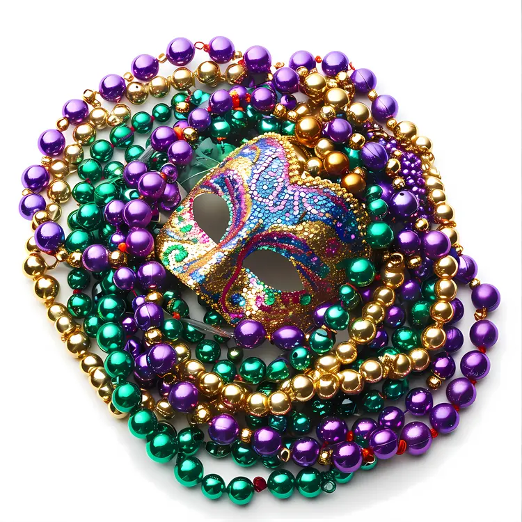 Colorful Mask and Beads for Mardi Gras Celebration