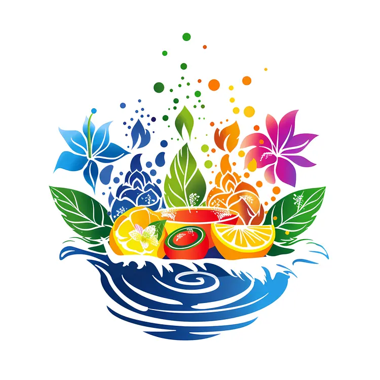 Colorful Fruit Bowl with Flowers