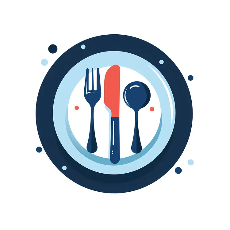 Blue and Red Cutlery on Plate Illustration