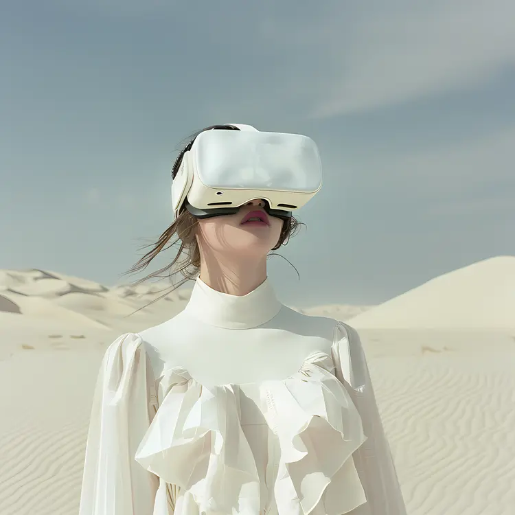 Woman in White with VR Headset