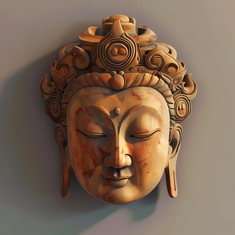 Ornate Buddha Head Sculpture with Intricate Details