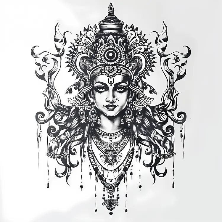 Black and White Hindu Goddess Illustration