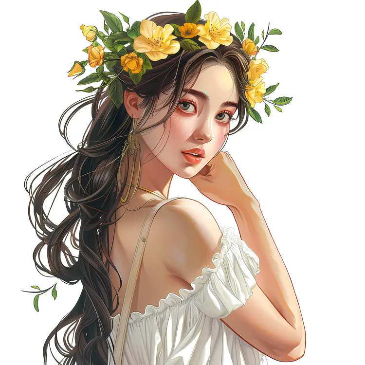 Girl with Flower Crown and White Dress