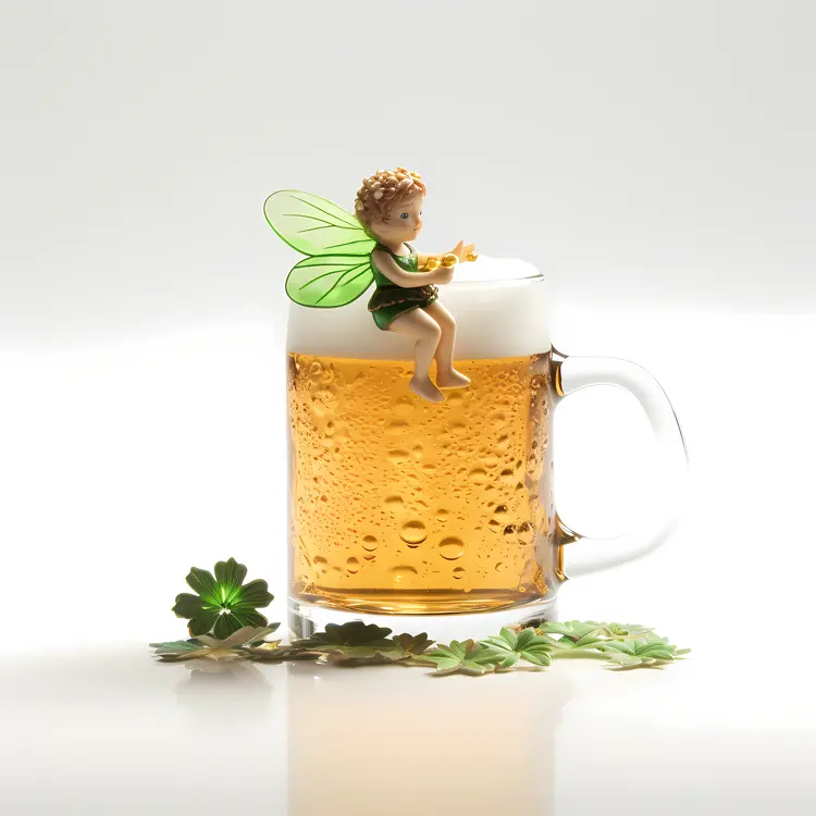 Fairy on Beer Mug with Green Wings