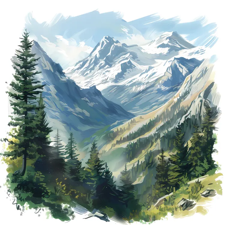 Mountain Landscape with Snowy Peaks