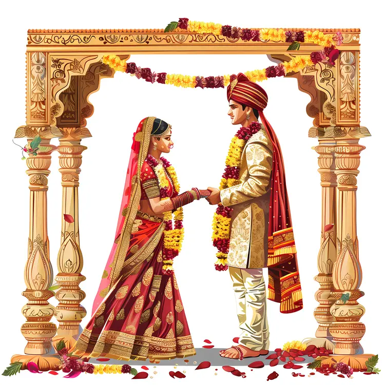 Traditional Wedding Couple Under Arch Illustration
