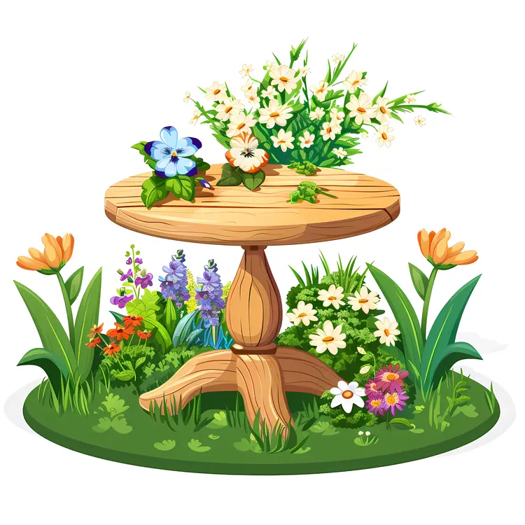Wooden Table with Colorful Flowers