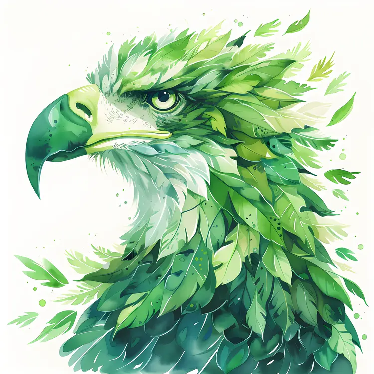 Green Eagle with Leaf Feathers