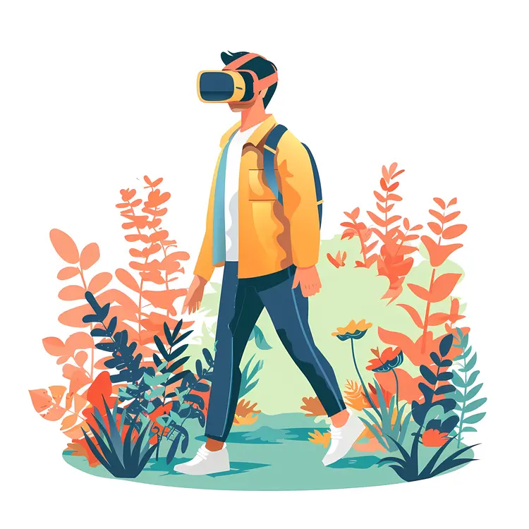 Boy Walking with VR Headset