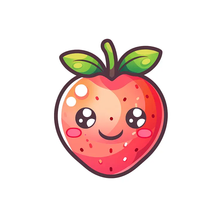 Smiling Red Strawberry with Green Leaves