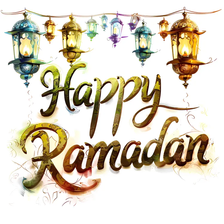 Happy Ramadan with Colorful Lanterns