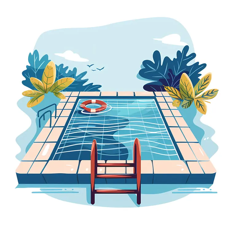 Rectangular Pool with Ladder and Lifebuoy