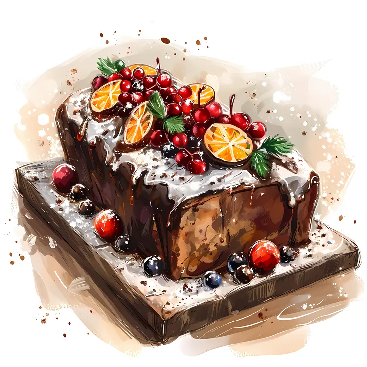 Fruitcake with Icing and Berries
