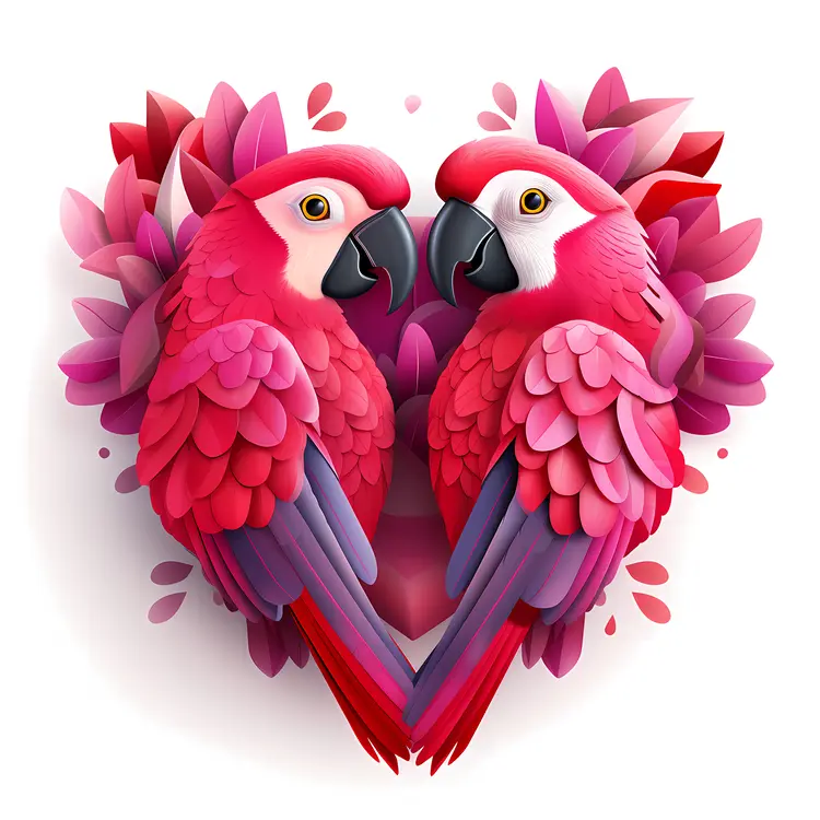 Pink Parrots with Flowers