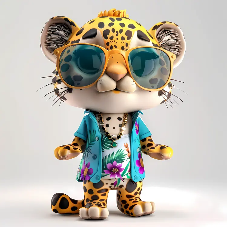 Cool Leopard Cartoon in Hawaiian Shirt and Sunglasses
