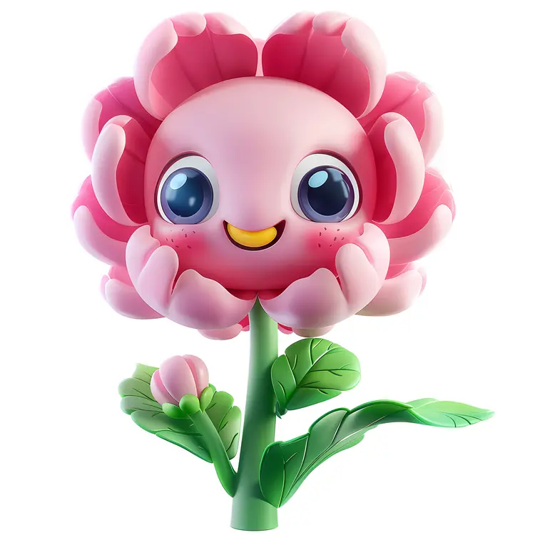 Cute Pink Flower Cartoon with Face