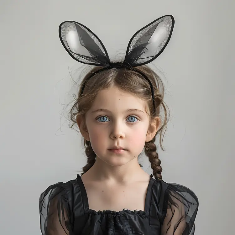 Child with Black Bunny Ears Headband