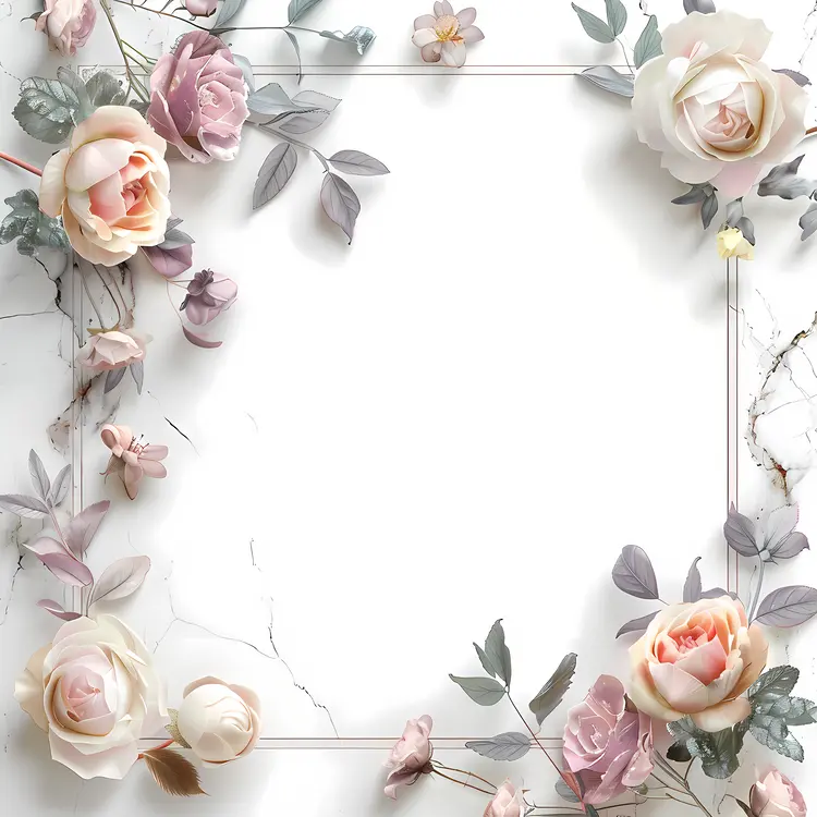 Pastel Rose Frame with Delicate Leaves