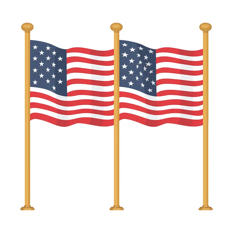 Pair of Waving American Flags