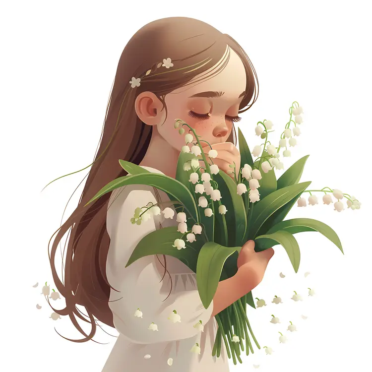 Girl Smelling Flowers Illustration