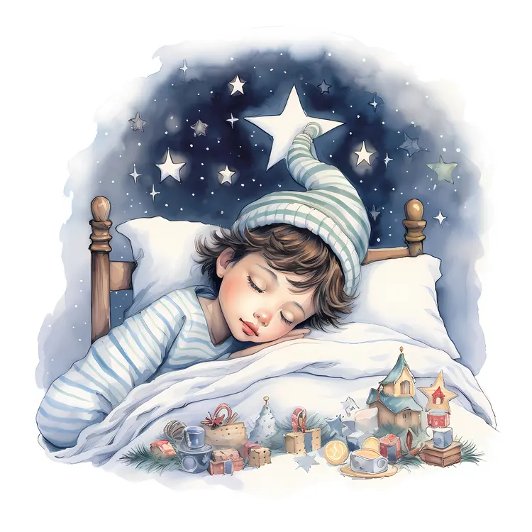 Child Sleeping with Christmas Gifts