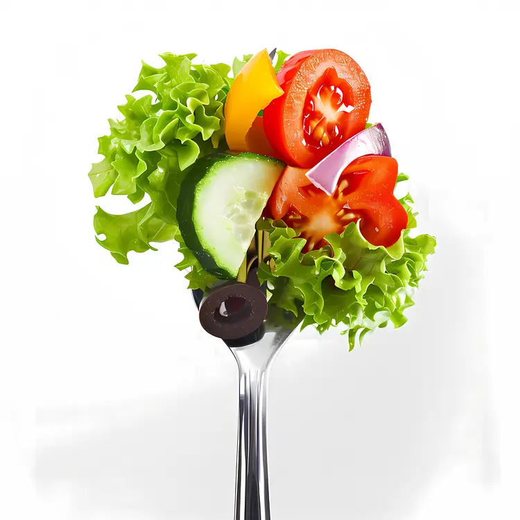 Minimalist Salad on Fork with Fresh Vegetables