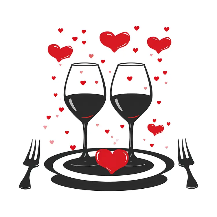 Wine Glasses with Hearts for a Romantic Dinner