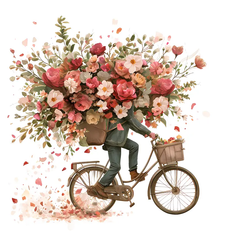 Bicycle with a Large Bouquet of Flowers