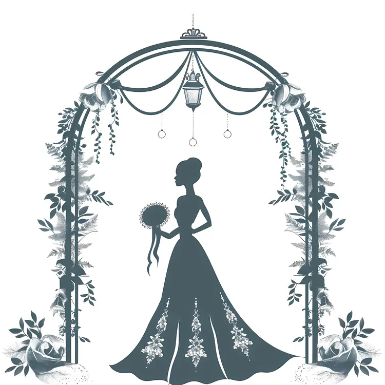 Bride Standing Under Wedding Arch