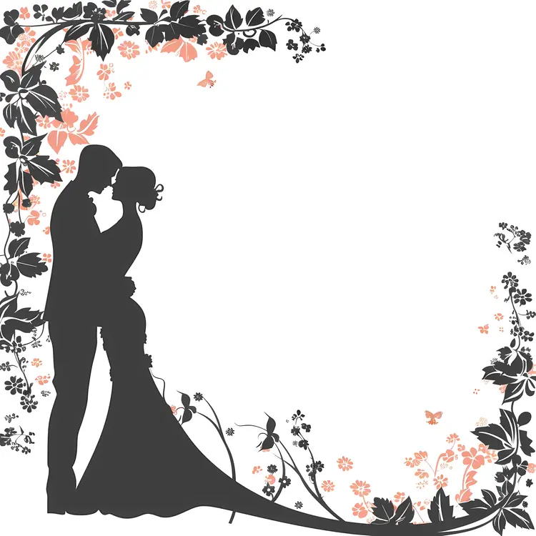 Romantic Silhouette of Couple with Floral Frame