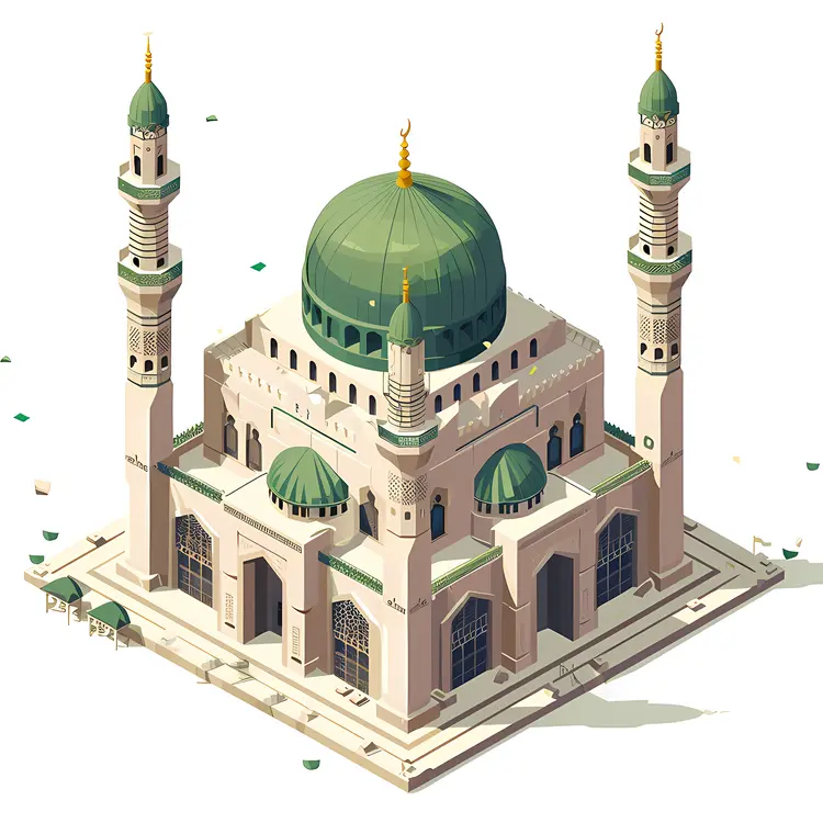 Green Dome Mosque with Minarets